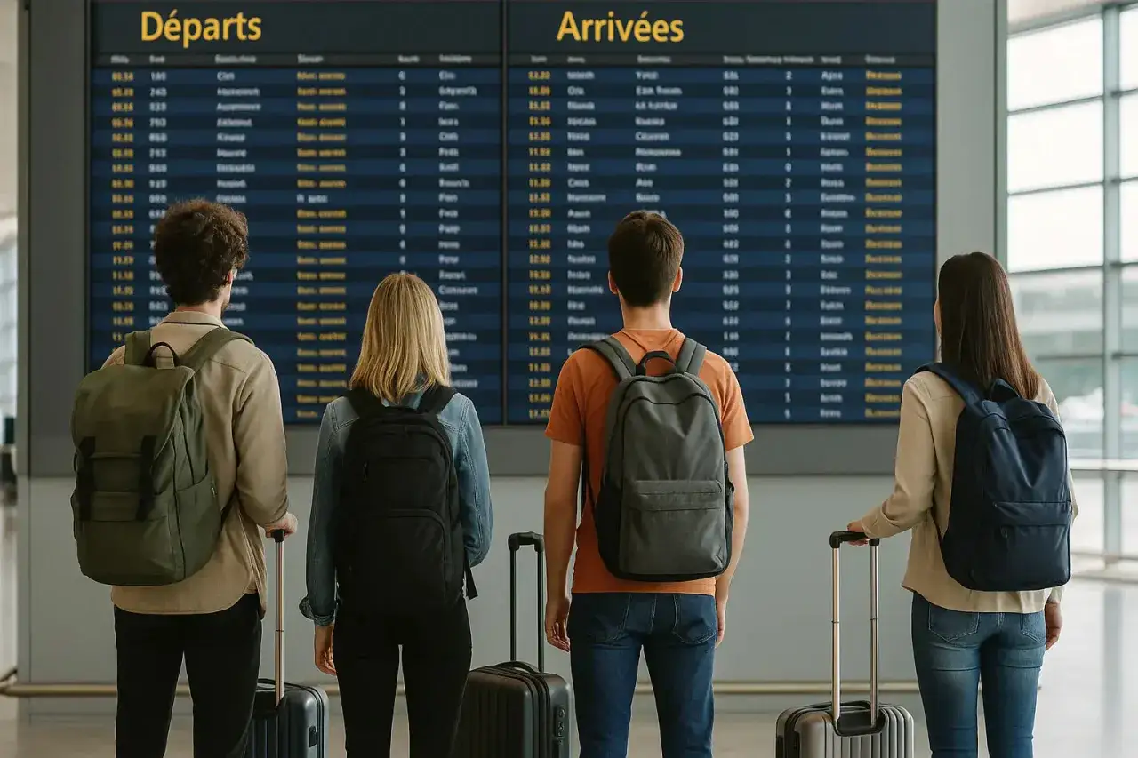 voyageur avec sac à dos cabine dans un aéroport