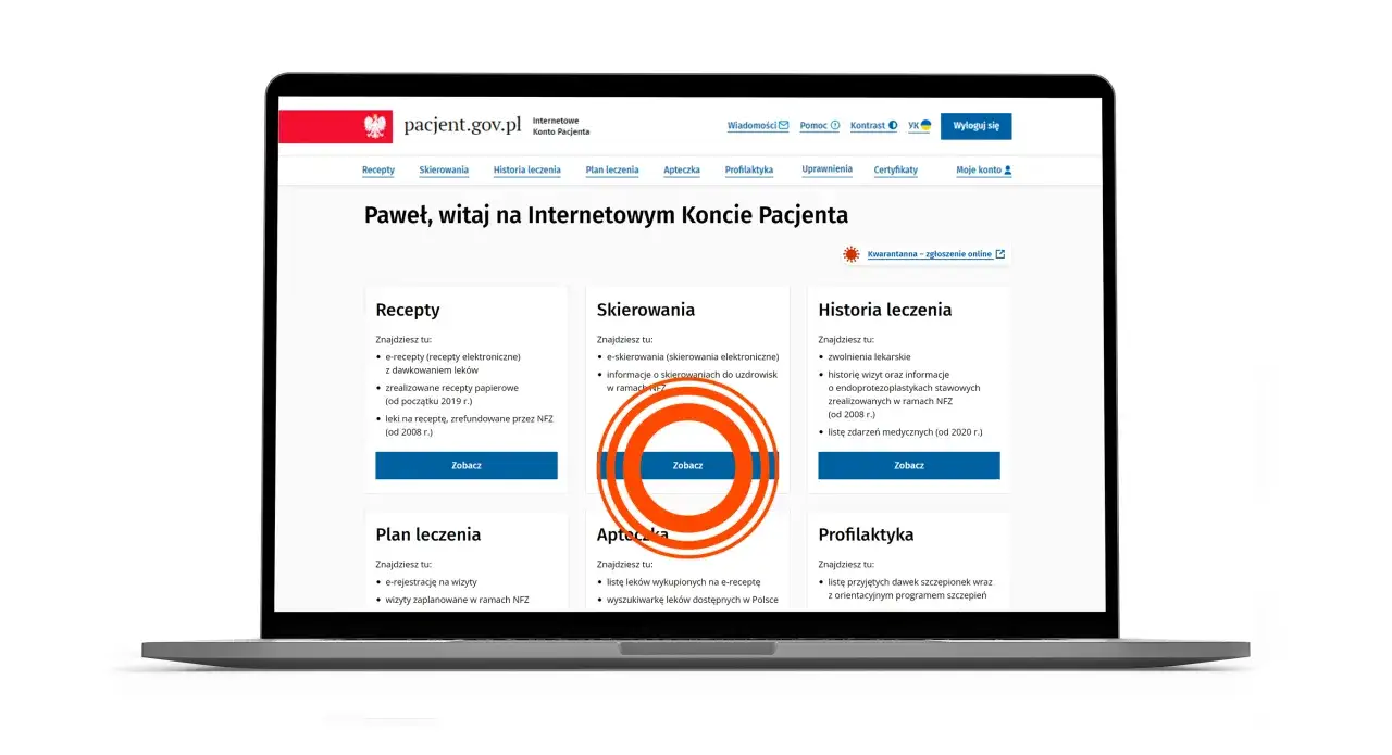 Na stronie Internetowego Konta Pacjenta zobaczysz historię leczenia, recepty i skierowania. Prywatne wizyty nie są widoczne w IKP.