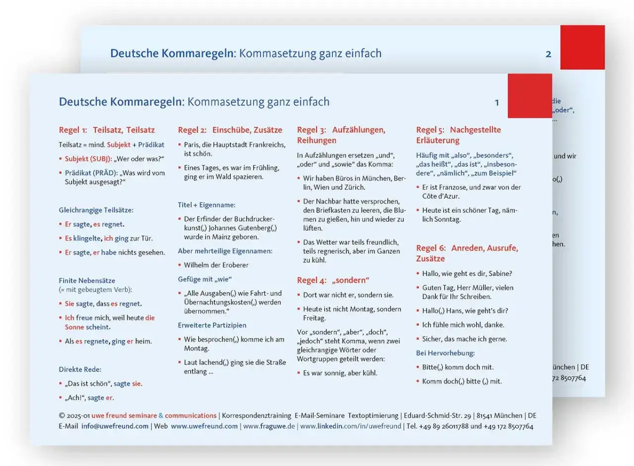 Deutsche Kommaregeln: Kommasetzung ganz einfach. Ich bitte Sie, Kommas richtig zu setzen, um die Regeln zu verstehen.