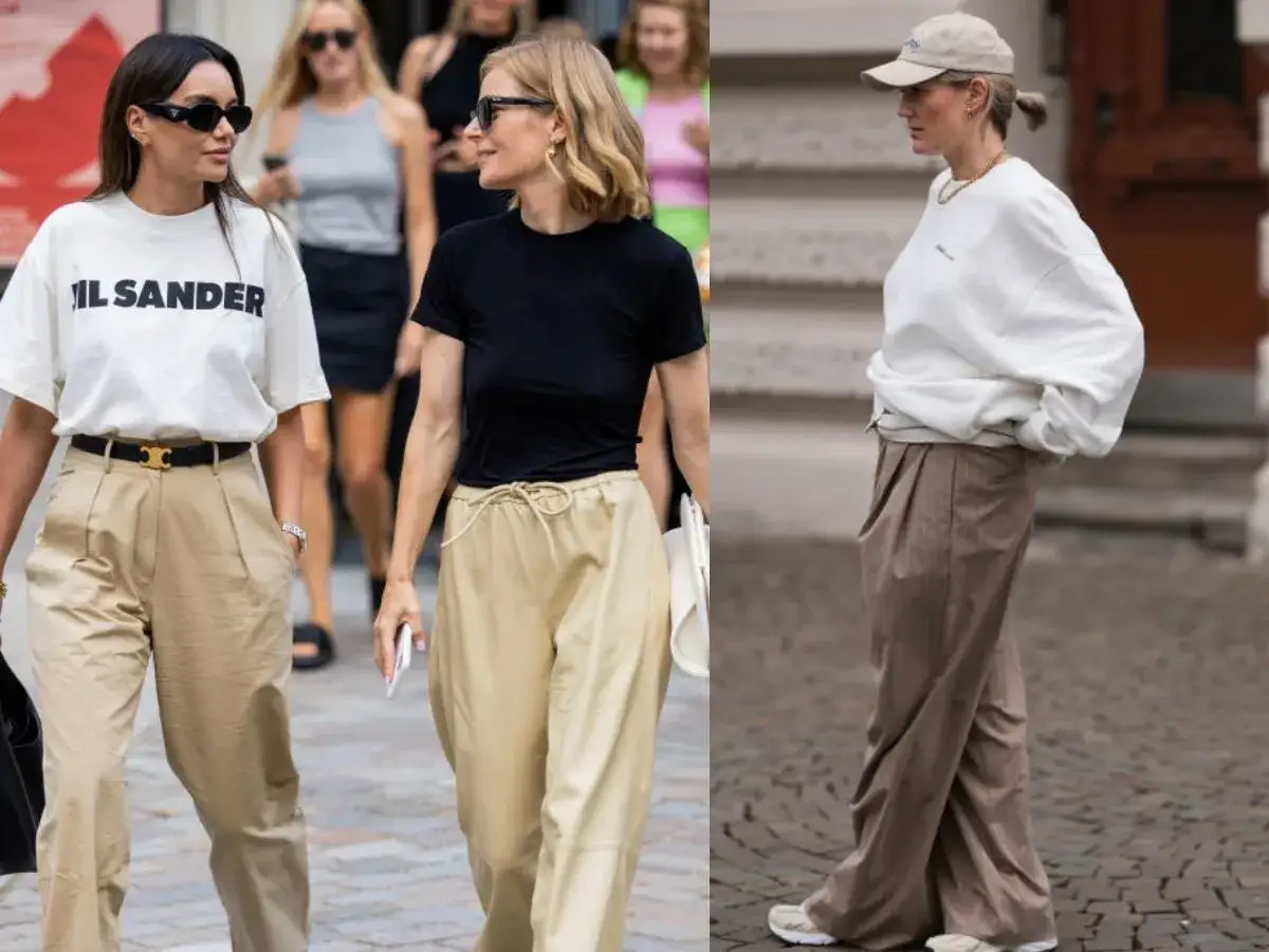 Inspiracje na stylizacje: jaka bluzka do beżowych spodni? Zobacz, jak nosić luźne spodnie z t-shirtem, bluzą lub elegancką koszulą.