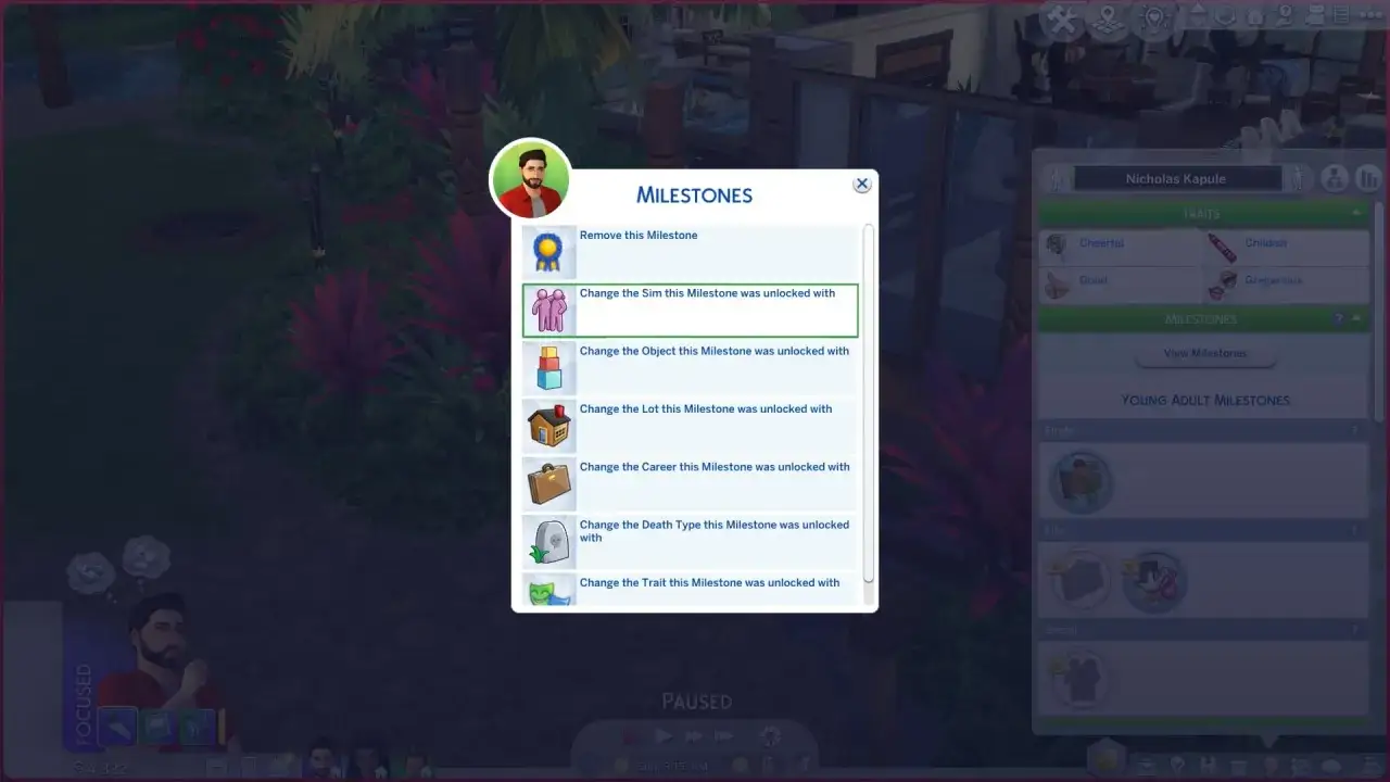 Gra The Sims 4 z włączonymi ts4 ui cheats. Okno