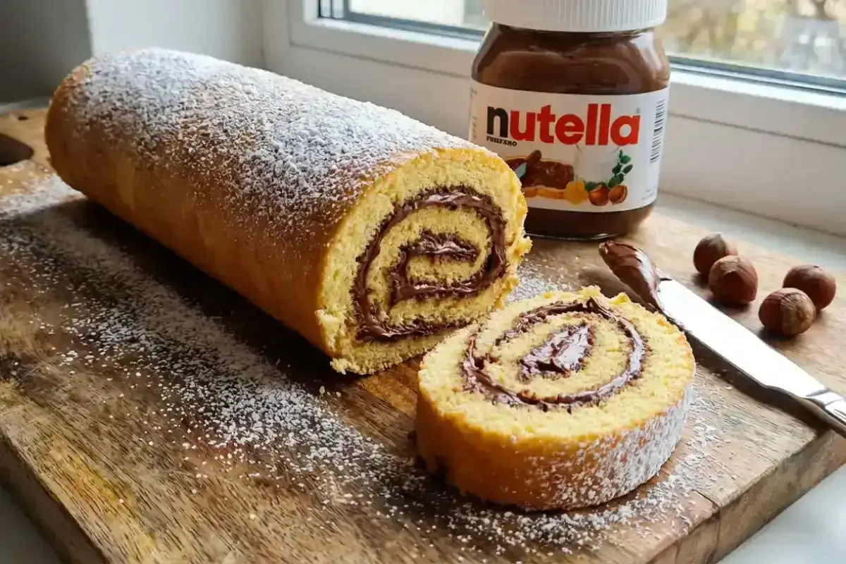 Un délicieux gâteau roulé à la Nutella, saupoudré de sucre glace. Une recette gâteau roulé facile pour un goûter gourmand.
