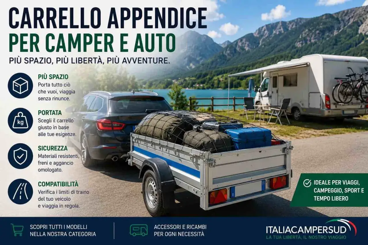 Carrello appendice per auto e camper, ideale per aumentare lo spazio di carico. Differenza tra carrello appendice e rimorchio: più libertà e avventura.