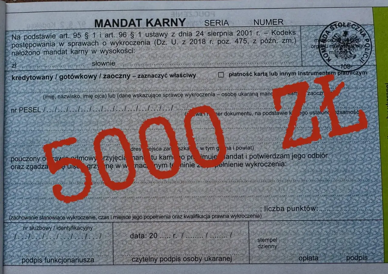 Mandat karny na 5000 zł. Przekroczenie prędkości o 30 km/h to 10 punktów karnych.