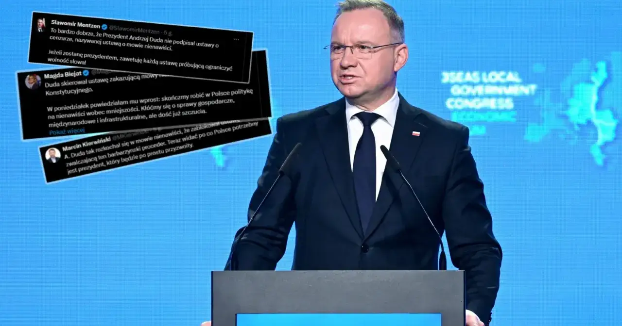 Prezydent Duda nie podpisał ustawy o mowie nienawiści. Komentarze polityków sugerują, dlaczego prezydent nie podpisał ustawy o mowie nienawiści przed marcem 2026.