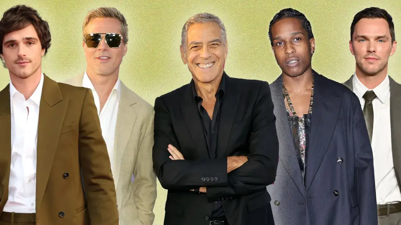 Five stylish men in suits, embodying the 