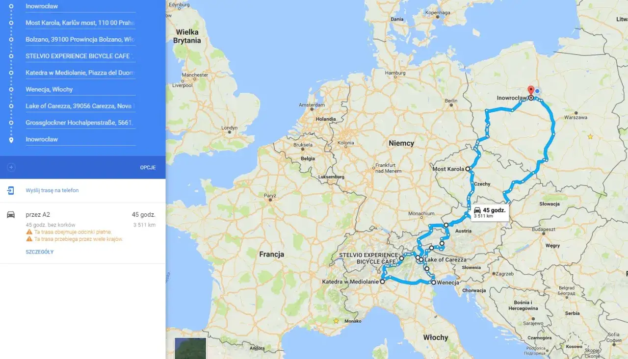 Trasa z Inowrocławia przez Włochy, Austrię i Niemcy. Czy do Włoch potrzebny jest paszport? Tak, jeśli podróżujesz spoza strefy Schengen.