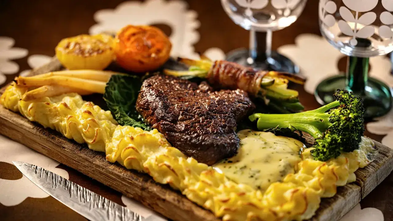 En saftig biff med potatismos, broccoli och bearnaisesås. Ett perfekt plankstek recept för en lyxig middag.