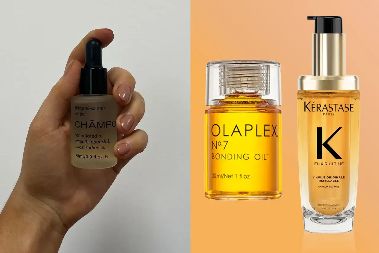 Tres aceites para el pelo: Champo, Olaplex y Kérastase. Para un cabello suave y radiante.