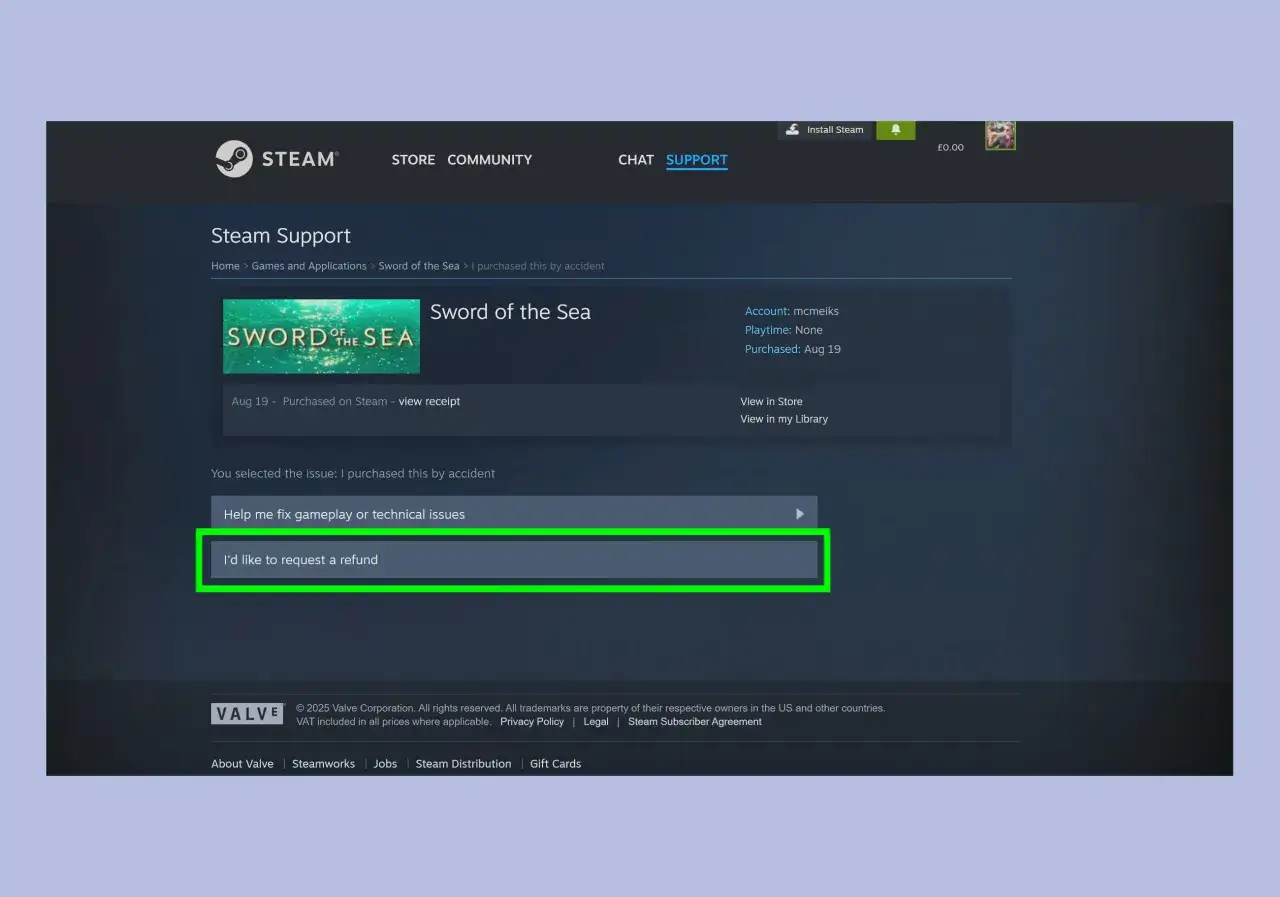 steam support refund status