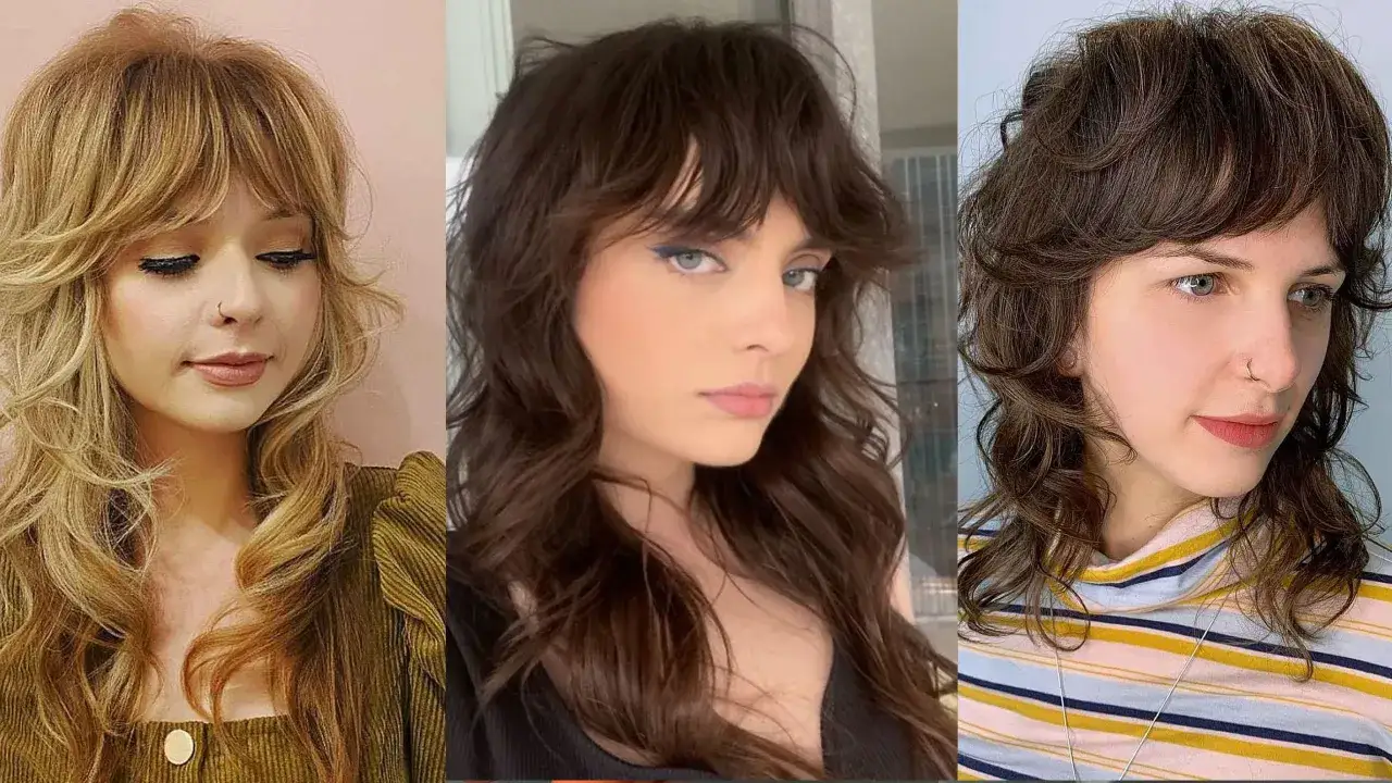 Tres mujeres con un **shaggy corte** moderno y capas voluminosas.