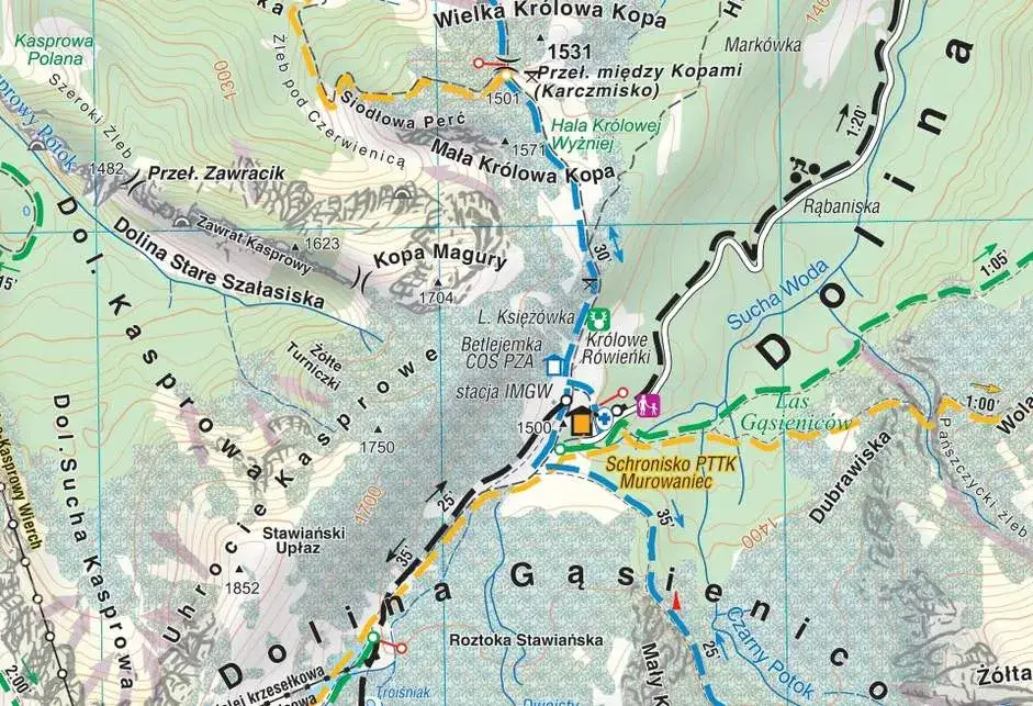 Przykładowa mapa turystyczna Tatr z poziomicami