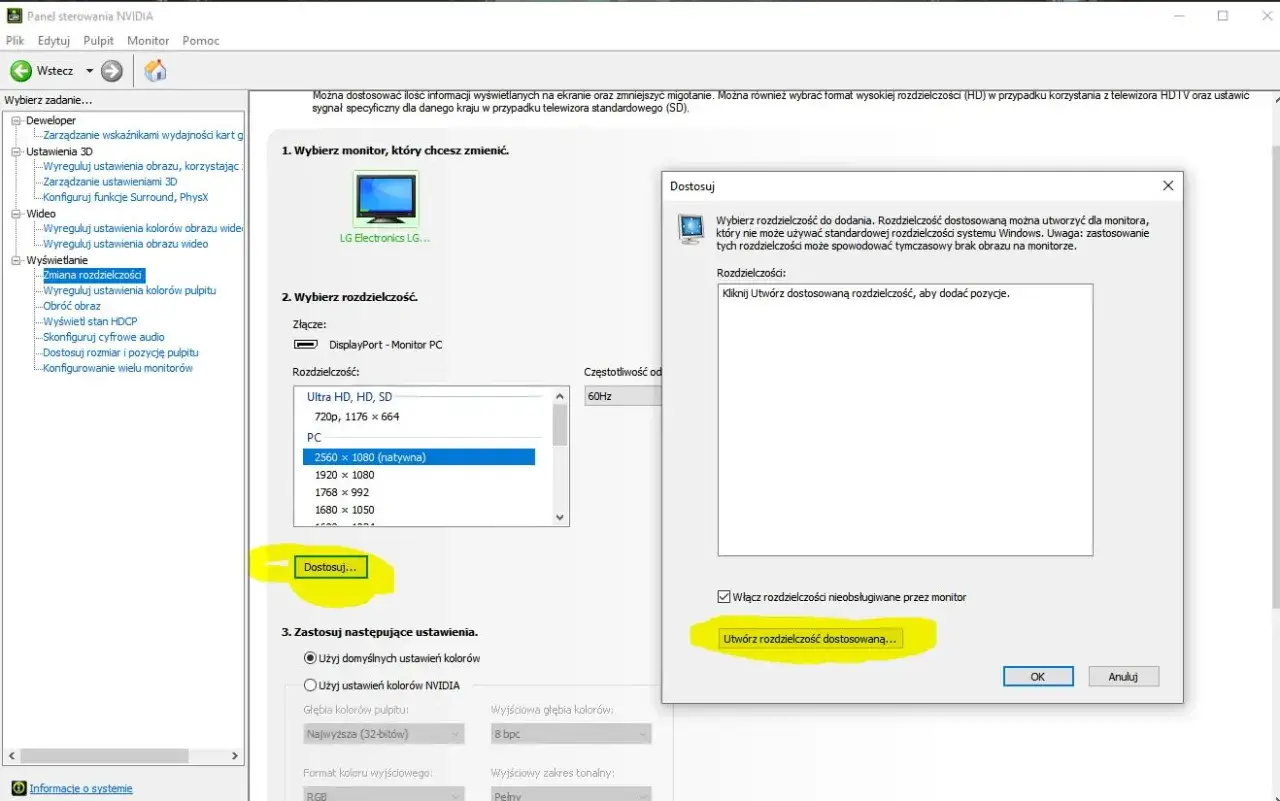 Panel sterowania NVIDIA: jak zmienić rozdzielczość gry bez wchodzenia do niej. Wybierz monitor, rozdzielczość i dostosuj ustawienia.