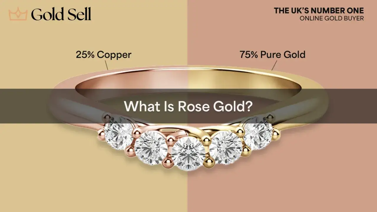 Anillo con diamantes, mostrando la composición del oro rosa: 75% oro puro y 25% cobre.