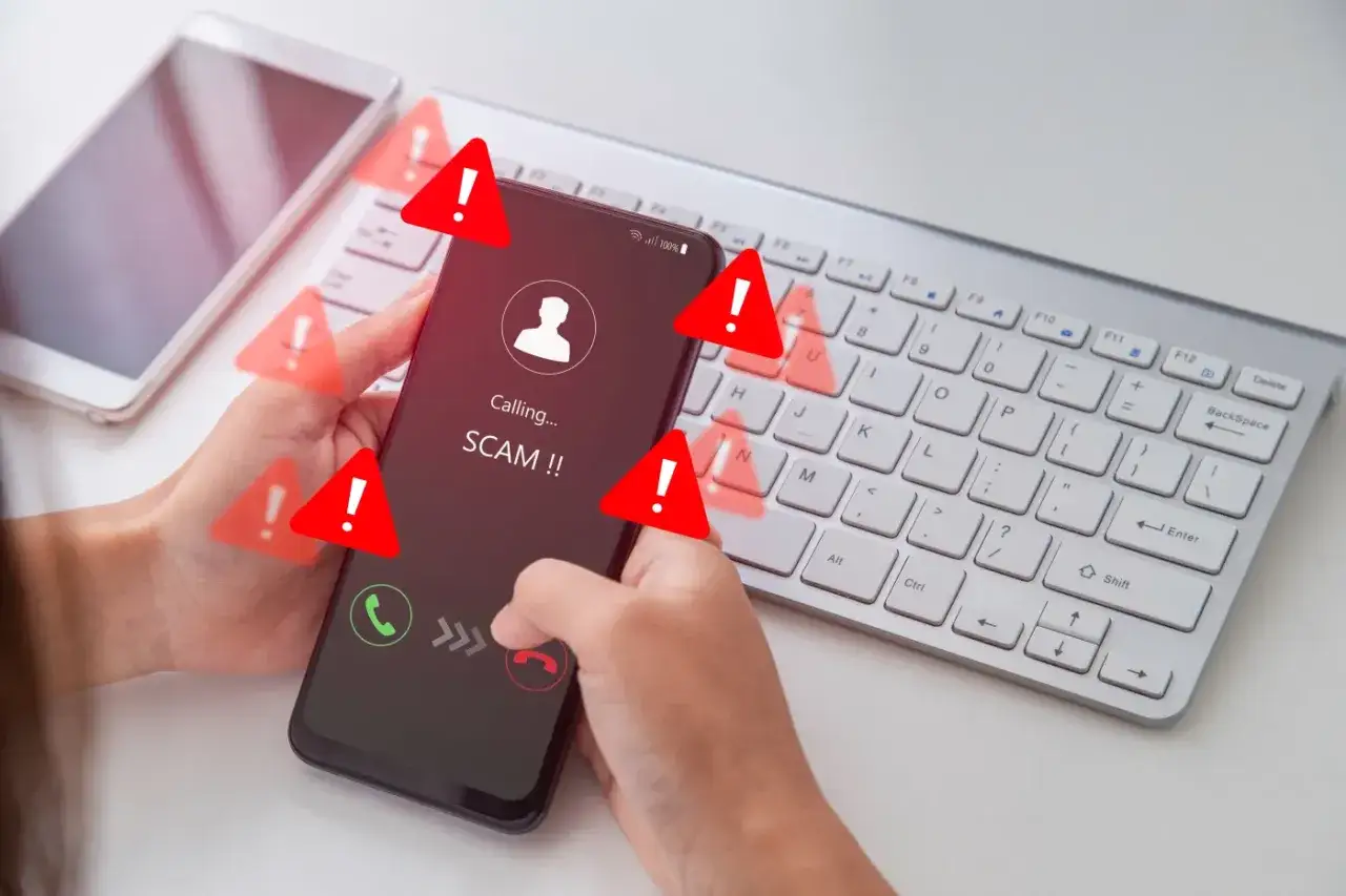 Szukanie pracy zdalnej na stałe? Uważaj na oszustów! Telefon z napisem 
