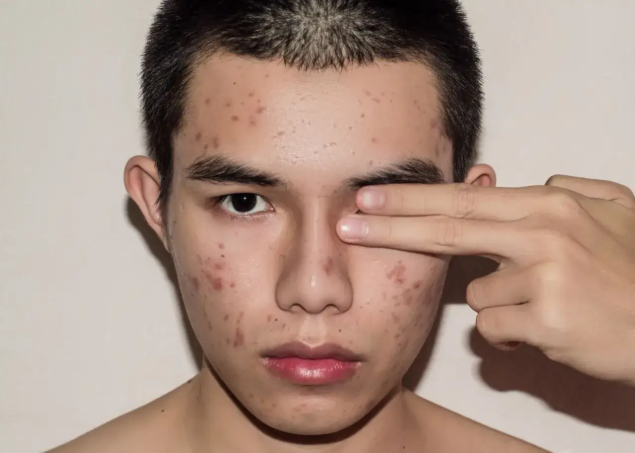 Joven con acné en la cara, explorando cómo quitar granos.
