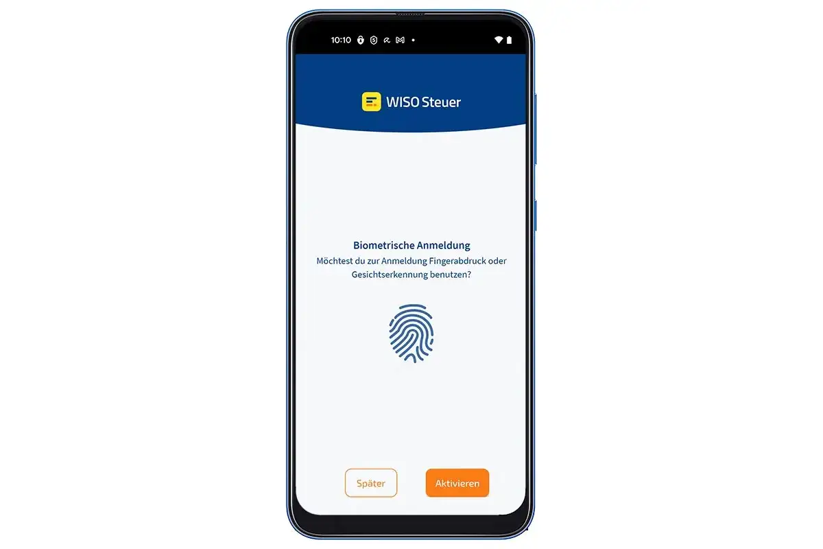 WISO Steuer App: Biometrische Anmeldung für einfache Steuererklärung. Fingerabdruck oder Gesichtserkennung aktivieren, um wiso steuer absetzen zu können.