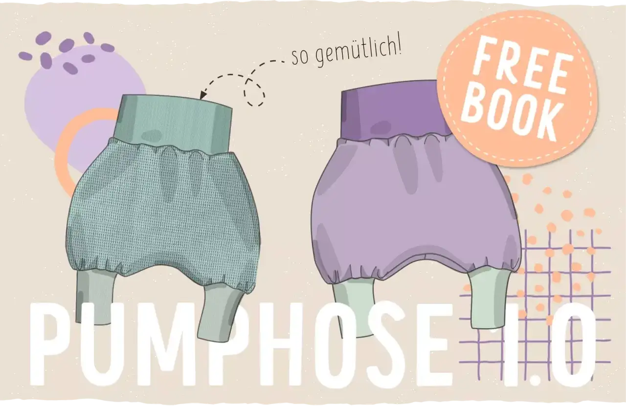 Kostenlose Schnittmuster Baby: Zwei niedliche Pumphosen in Mint und Lila, ideal f&uuml;r Babys. 