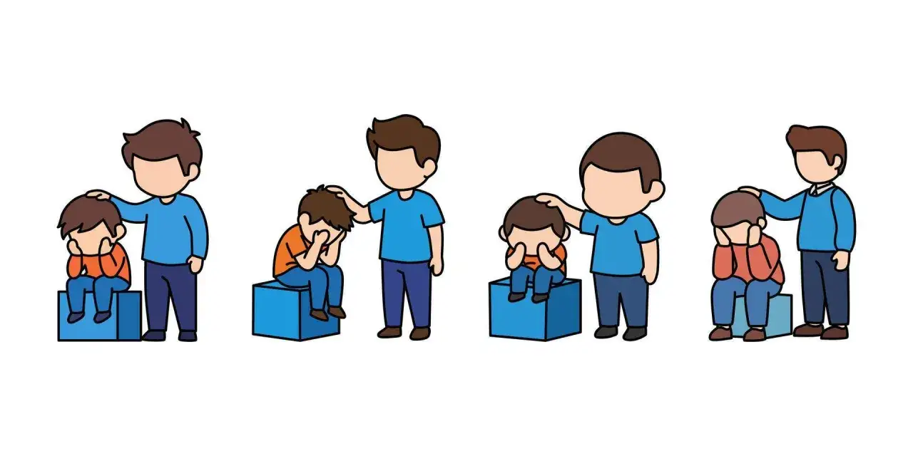 Ni&ntilde;os de 3 a 6 a&ntilde;os expresando duelo, consolados por adultos.