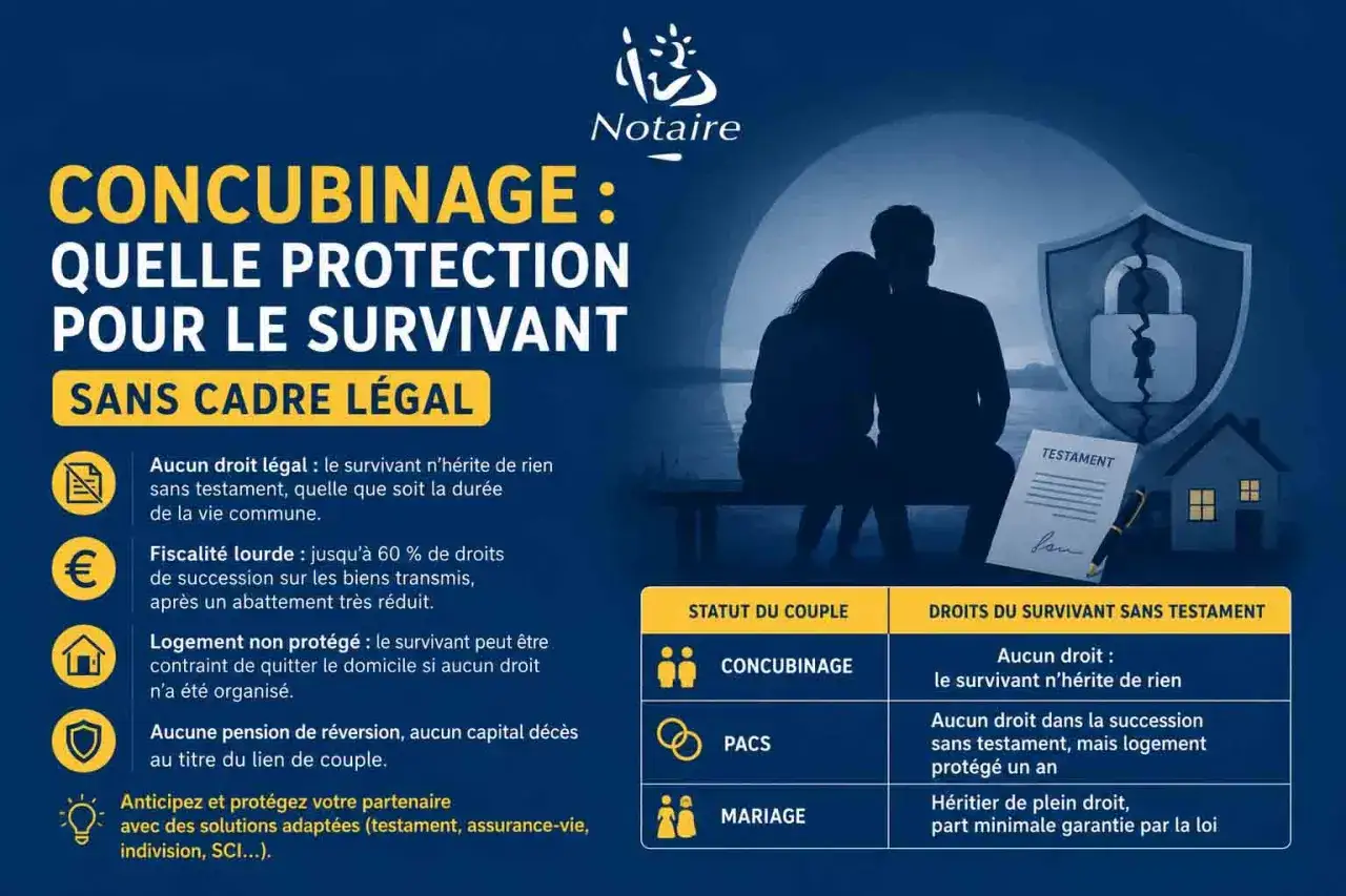 Couple non marié envisageant l'achat d'une maison. En cas de décès, le survivant sans testament n'hérite de rien.