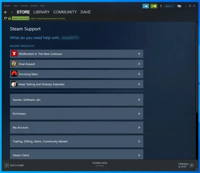 Steam Support strona zgłoszenia