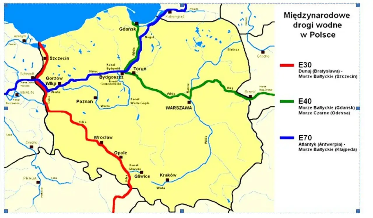 Mapa rzeki Odry w Szczecinie z odnogami i wyspami