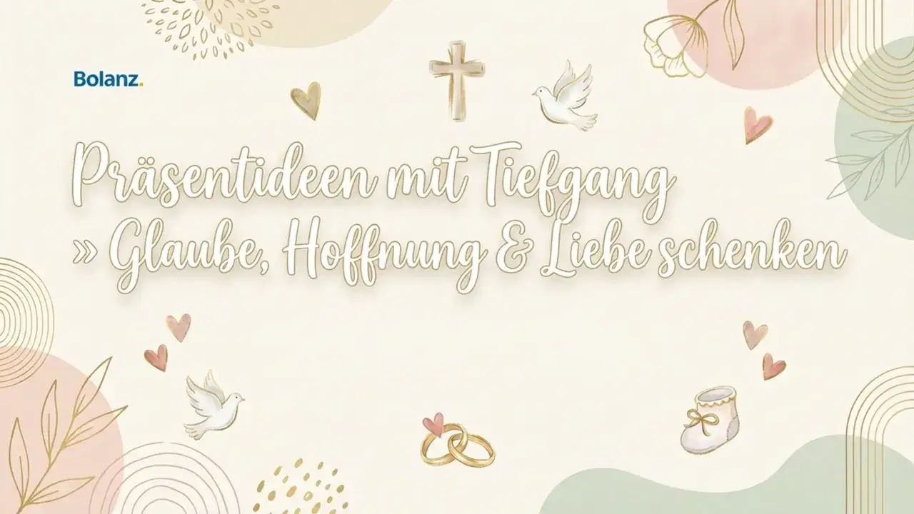 Bolanz. Pr&auml;sentideen mit Tiefgang: Glaube, Hoffnung & Liebe schenken. Symbole wie Kreuz, Taube und Ringe erinnern an Gottes Kraft in dir.