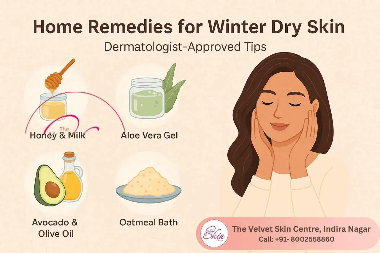 Conseils pour prendre soin de sa peau en hiver : miel, lait, aloe vera, avocat, huile d'olive et bain d'avoine.