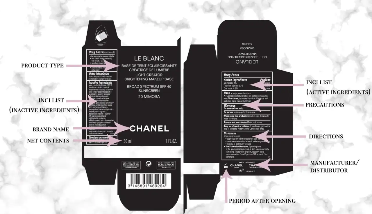 Chanel Le Blanc: lista składników kosmetyków, w tym składniki aktywne i nieaktywne, ostrzeżenia i wskazówki.