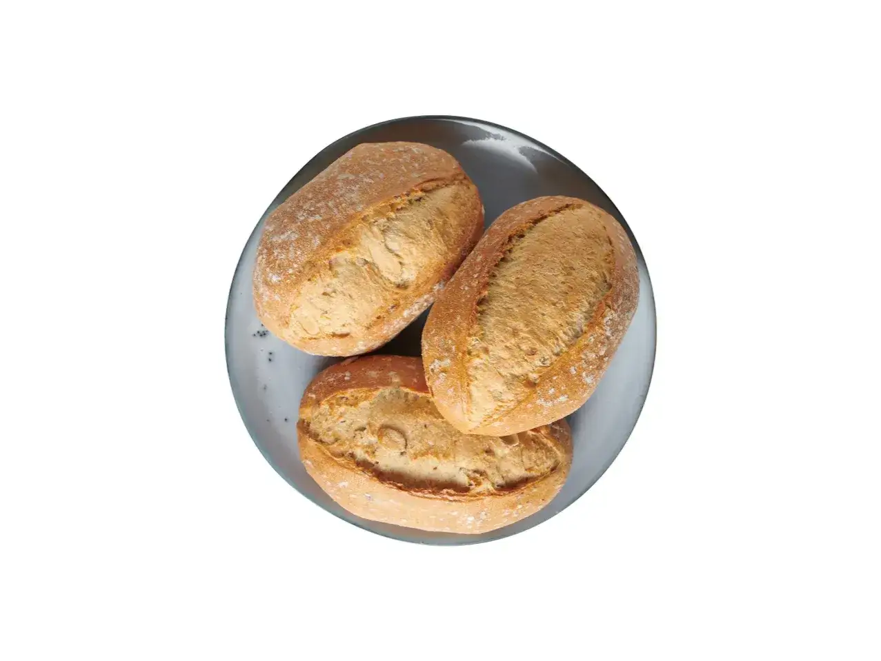 Trzy bułki orkiszowe z Lidla na talerzu. Idealne na śniadanie, znasz ich kcal?