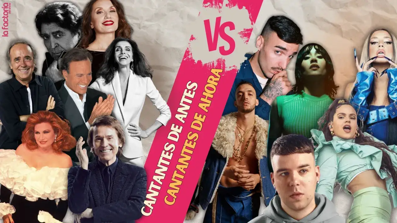 Comparativa de cantantes de antes y de ahora, mostrando la evolución de los estilos de música urbana y el pop español.