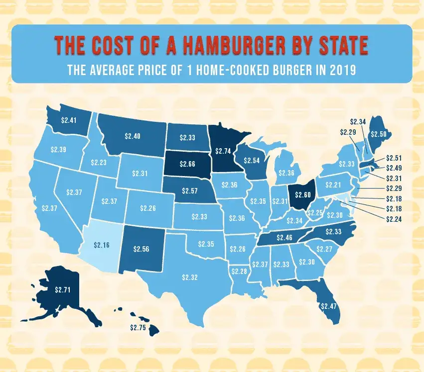 mapa stanów usa ceny hamburgerów