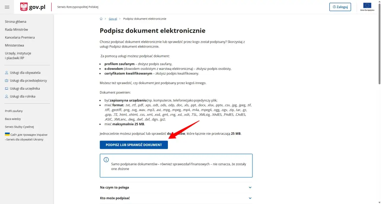 Podpisywanie sprawozdań finansowych online. Skorzystaj z usługi do podpisu elektronicznego, aby podpisać lub sprawdzić dokumenty.