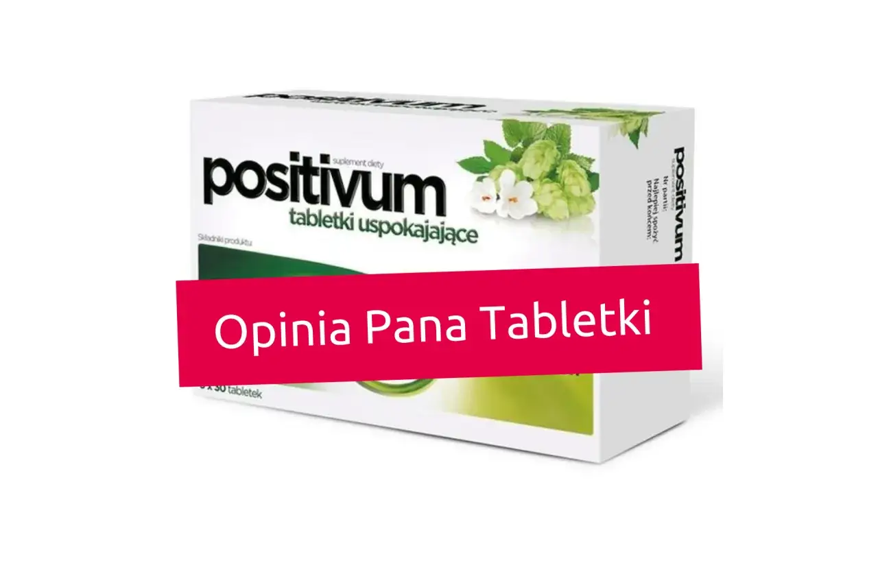 Opakowanie tabletek uspokajających Positivum, które mogą być skutecznym lekiem na stres bez recepty.
