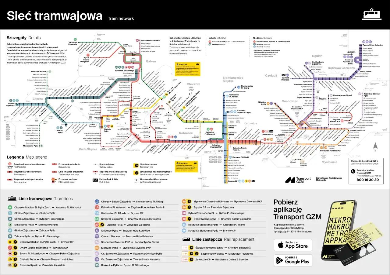 Mapa sieci tramwajowej GZM z Sosnowcem i okolicami. Sprawdź mzk rozkład jazdy Sosnowiec, aby zaplanować podróż.