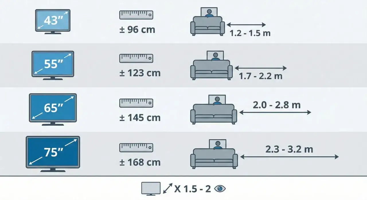 Guide pour savoir &agrave; quelle hauteur fixer TV au mur : tailles d'&eacute;crans (43