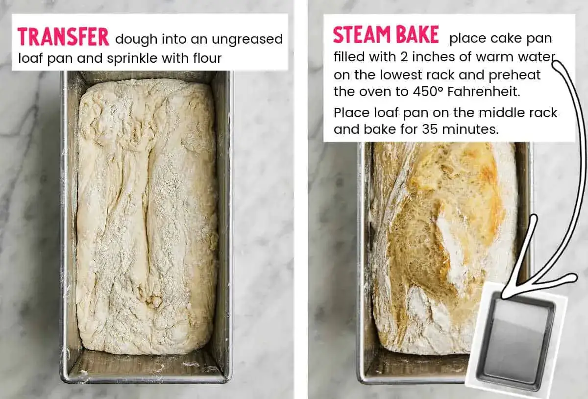 P&acirc;te &agrave; pain dans un moule, pr&ecirc;te &agrave; cuire. Une &eacute;tape cl&eacute; pour comment faire un bon pain : la cuisson &agrave; la vapeur.