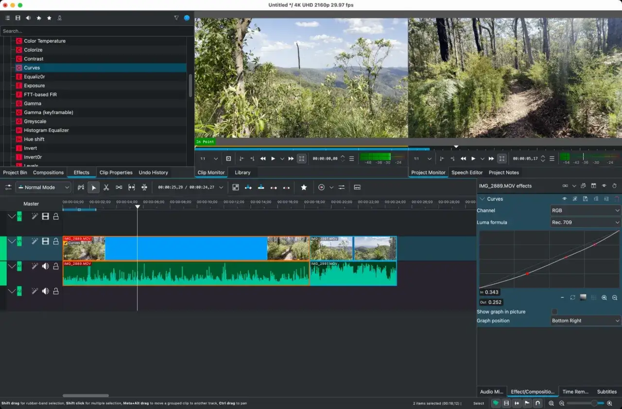 Darmowy program do montowania filmów z funkcją krzywych do edycji kolorów.