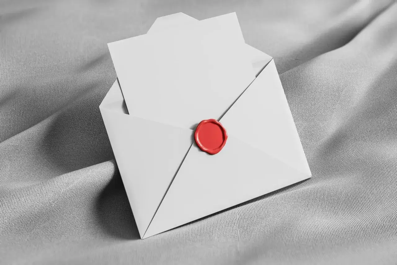 Lettre de recours pour MaPrimeRénov, scellée d'un cachet rouge, sur un tissu gris.