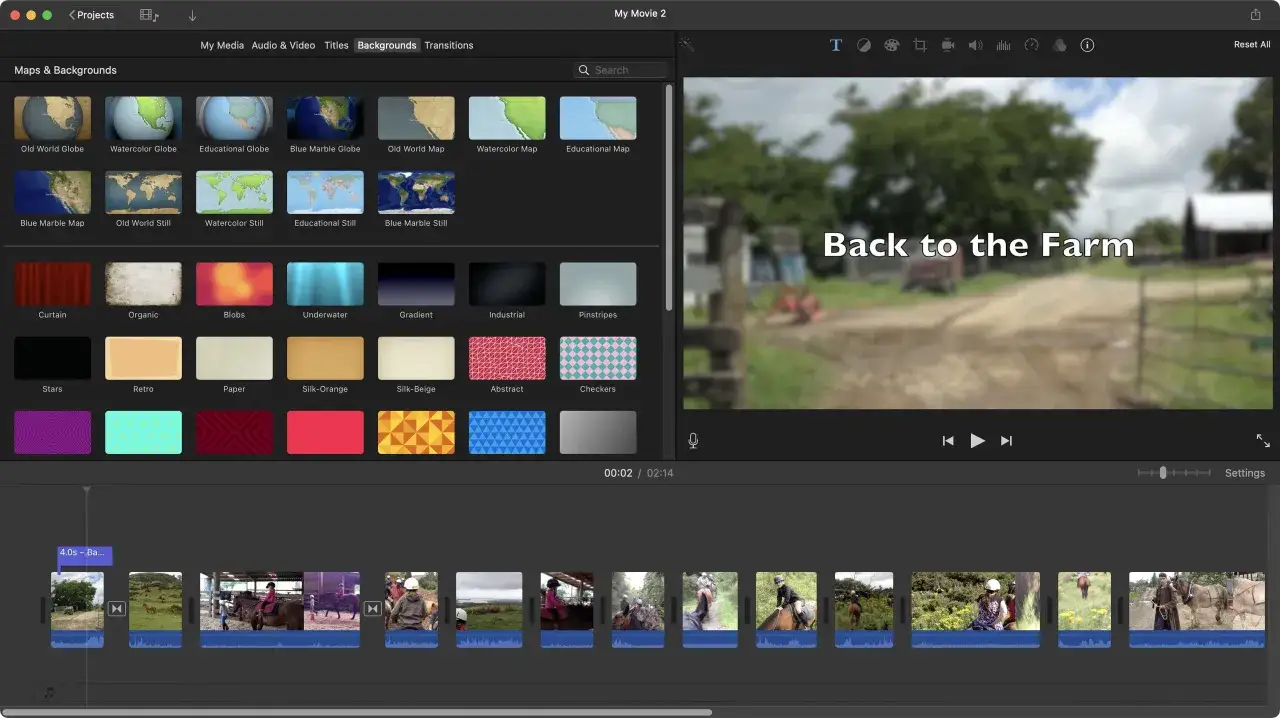 Jak przerobić zdjęcie? W programie iMovie wybierasz tło, np. 