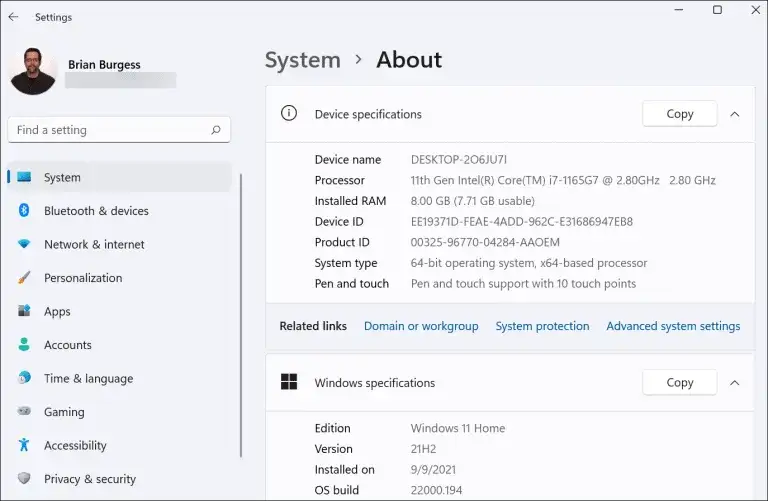 jak sprawdzić specyfikację komputera windows