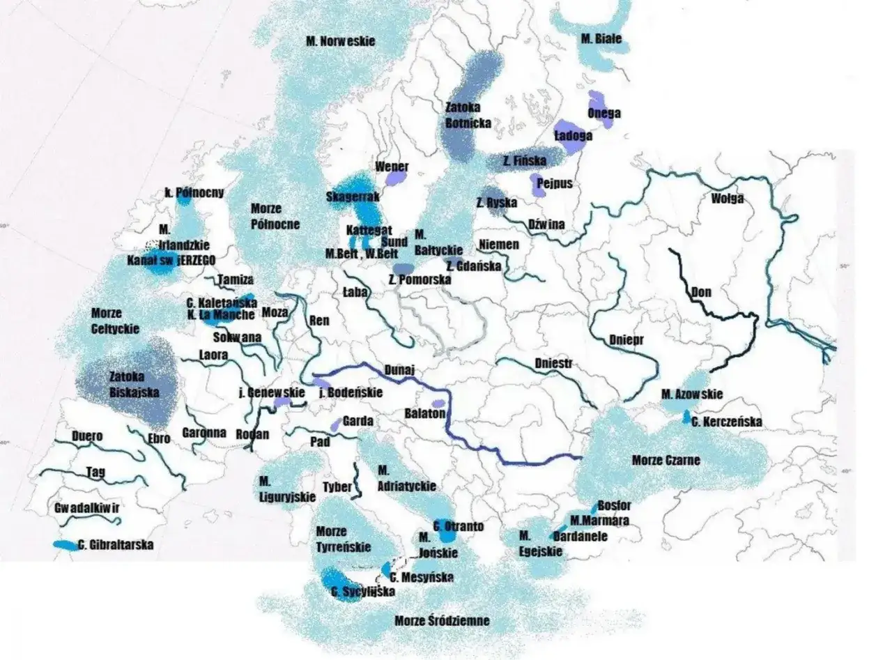 Mapa największych jezior Europy