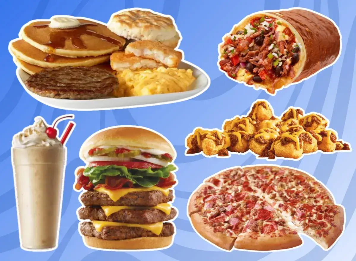 Pancakes, burrito, burger, tots, milkshake i pizza – czy pizza to fast food? Wszystko wygląda apetycznie!