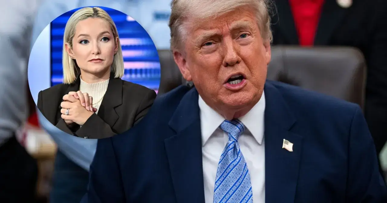 Kobieta w okręgu i prezydent USA Donald Trump w garniturze.