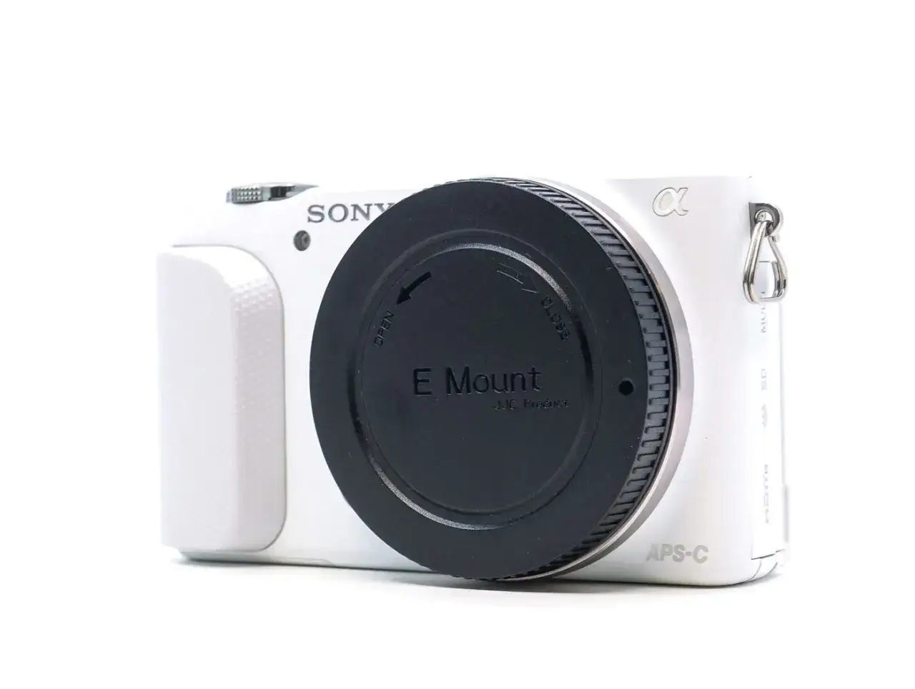 Biały aparat Sony Alpha z mocowaniem E, idealny jako jaki aparat na początek. Kompaktowy, z matrycą APS-C.