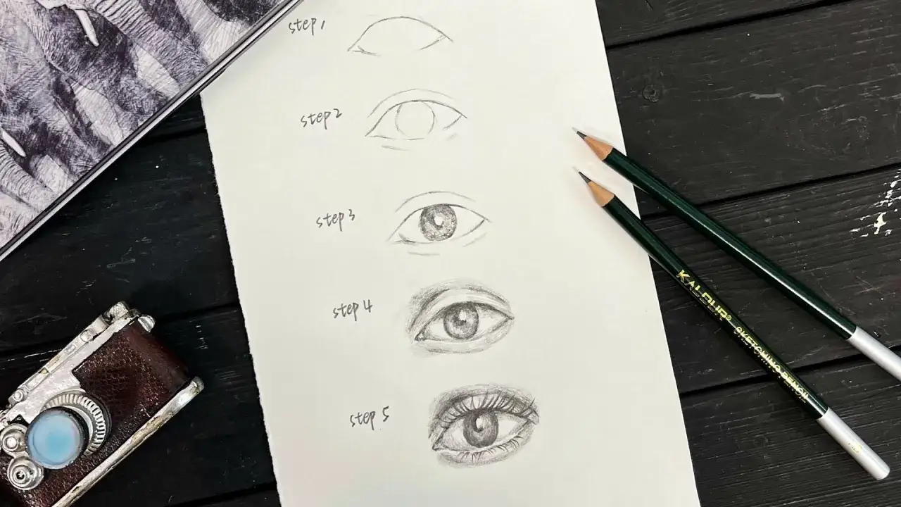 Étapes d'un dessin d'oeil au crayon. Un guide visuel pour apprendre à dessiner des yeux réalistes.