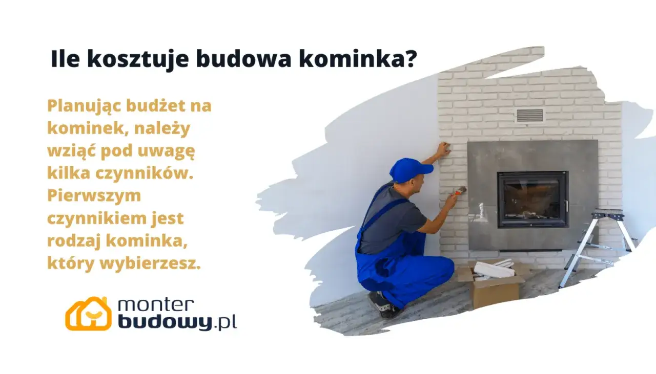 Budowa kominka w domu: fachowiec montuje okładzinę ceglaną przy nowoczesnym wkładzie. Koszt zależy od rodzaju kominka.