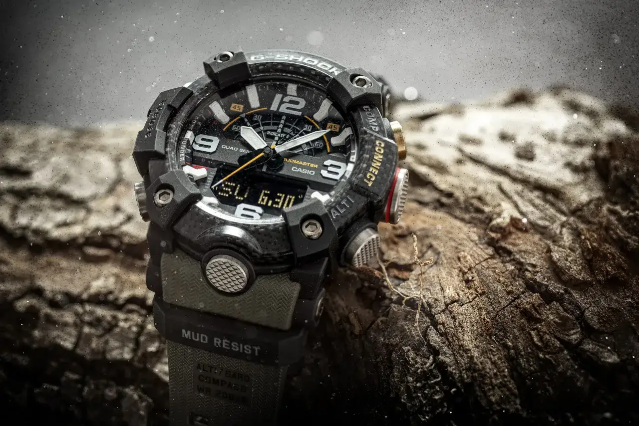 kolaż zegark&oacute;w męskich G-Shock r&oacute;żne serie