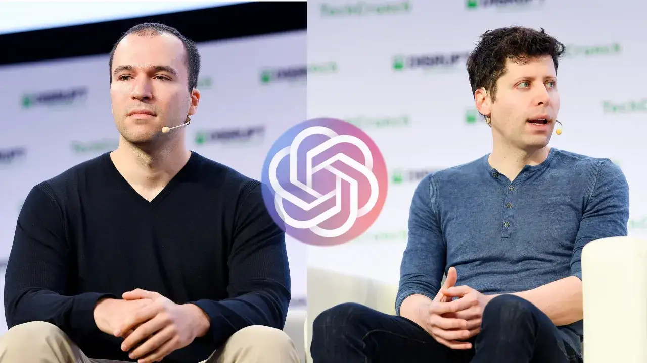 Ilya Sutskever i Sam Altman, kluczowi twórcy ChatGPT, na tle logo OpenAI.