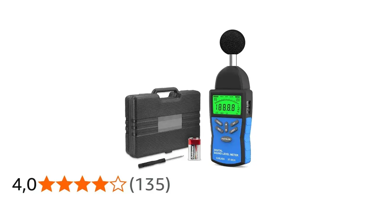 Medidor de decibelios digital, malet&iacute;n, bater&iacute;a y destornillador. Aprende como medir decibelios f&aacute;cilmente con este kit.